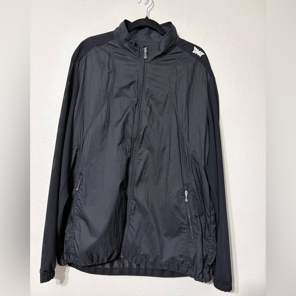 Men’s PXG Golf Black Windbreaker Full Zip Jacket Mesh Toggle Waist‎ Zip Pockets